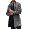 Herren-Trenchmäntel, Herren-Herbst-Wintermantel, karierter Druck, Revers, langärmelig, Strickjacke, locker, winddicht, formelle Business-Stil, mittellange Jacke