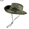 Berretti Cappello da pescatore per caccia alpinismo campeggio uomo cappelli di protezione solare cowboy all'aperto Panama coulisse cinture Chapeau