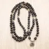 SN1146 Top Design Labradorite Wrap Bransoletka Męska bransoletka 108 Mala Yoga lub naszyjnik Srebrny Lotus Ohm Buddha Bransoletka 268r