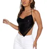 Camisoles tanques senhoras moda sexy cor sólida lantejoulas laço envolto peito camisola