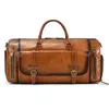 Duffel Bags Vintage Brushed Leather Travel Bag For Men's Cowhide Luggage With Shoe Compartment And Large Capacity Fitness