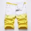 Męskie szorty zielone żółte dżinsowe krótkie mężczyzn 2022 Letnie ładunki dżinsy swobodne marka klasyczna dziura plażowa zgrana Bermudamen's253J