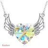 Kettingen Zilveren Engel Vleugel Hart Ketting Kristallen Voor Vrouwen Meisje Guardian Hanger Sierlijke Jewelry305u