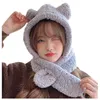 Sciarpe 2 in 1 Sciarpa Cappello Moda Ragazza Donna Simpatico cartone animato Protezione spessa Berretto di peluche caldo Orecchio da orso invernale