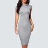 Retro o- hals elegant affärsbody bodycon kort solid färg chic slitage för att arbeta smal klänning hb574 f1130277g