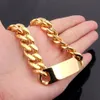 Weihnachtsgeschenk Mode Edelstahl ID Armband Männer Charme Schmuck Kette Manschette Ganze Poliert Gold Farben 15mm Wide226K