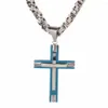 Pendentif Colliers Bleu Argent Croix Hommes Collier En Acier Inoxydable Bijoux Amitié Cadeaux Vintage Mode Mens Bijoux Colar271z