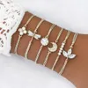 Fashion Female Bracelets Geometry Clover Round Moon Crystal Leather Gold Bracelet Set Exquisite Women Birthday Party Jewelry1334G