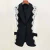 Damespakken Kant Patchwork Slanke blazer met enkele rij knopen Grote maten Dames Zwart Casual kantoorwerkjas met lange mouwen