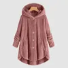 Felpe con cappuccio da donna Autunno Inverno Cappotto Donna Caldo Teddy Bear Plus Velluto con cappuccio Orlo irregolare Bottoni Giacca in pile solido Cappotti