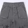 Jeans pour femmes SUCHCUTE Y2K Streetwear Poches Cargo Jeans Gris Star Print Low Rise Gothic Pantalon droit Denim Grunge Baggy Pant Vintage 231013