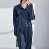 Frauen Zweiteilige Hosen YUDX Miyake Plissee Top Mantel Frühling Mode Lose Hemd Gerade Breite Bein Imitation Denim Set Frauen Outfit 2023