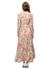 Kvinnors banor klänningar rufsade krage långa ärmar tryckt elegant modedesigner high street vestidos