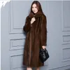 Nowy stylowy czarny brązowy futra Faux Fur Płaszcz dłuższy sekcja Zapowok Ziarna Zimowa płaszcz damski Gruba ciepła 273n