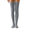 Chaussettes tricotées pour femmes et filles, couleur unie, hauteur des genoux, Tube Long pour automne et hiver, bleu/blanc/noir/gris