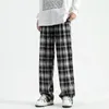 Men's Pants Autumn Winter Plaid Contrast Color Wide Leg Casual Long Trousers Vintage Style Stylish Streetwear Checkered