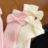 Fashion Women Knitted Bow Tie Fingerless Gloves Lolita Arm Sleeve Pink Girl Gothic Keep Warmer Long Gloves Kawaii Accessories