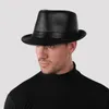 Wide Brim Hats Bucket Man High Quality Genuine Leather Jazz Fedora Gentleman Cow Skin Short BlackBrown Sheepskin Fitted Top Hat Male Shows 231013