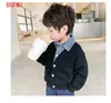 Manteau en duvet vêtements pour enfants pour garçon printemps automne veste col en jean dessus patchwork faux deux chemises vêtements d'extérieur pour enfants 2 9 ans 231016