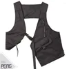 Mäns västar 2023 Asymmetriska design Hip Hop Techwear Vest för män Webbing Buckle Multi-Pocket Tactical Punk Short Waistcoat Sleeveless Jacket