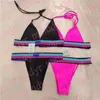 Femmes Sexy licou Bikini voyage vacances dos nu maillots de bain plage maillot de bain lettre imprimer maillot de bain 3056