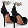 أفضل العلامة التجارية Aquazzura Comet Women Sandals أحذية زهرة تشبه الجوهرة شبيهة بالجوهرة رقيقة الكعوب السيدات حفل زفاف مع صندوق EU35-43