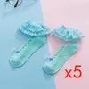 Chaussettes pour enfants 5 paires/lot bébé filles enfant dentelle chaussettes été volants garniture princesse enfants cheville courte respirant coton enfant en bas âge danse mince chaussette 231016