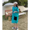 Kvinnors blusar Qing Mo Women Shirt Dress 2023 Summer Fashion Large Size Leisure Mid-Length Stitching Color Sequins Big Pocket LHX