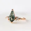 Cluster Rings Moss Agate 925 Silver Wedding Kite Shaped Natural Green Zircon Ring Elegant Lady Jewelry