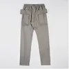 Calças masculinas 2023 outono micro-elasticidade ao ar livre solta calças casuais cinza bolsos de cintura média algodão na moda em linha reta