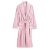 Mulheres sleepwear inverno robe tamanho grande M-3XL longo grosso listrado quimono de manga comprida coral velo xale roupão jaqueta