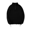 Hoodies masculinos moda dupla face velo pullovers moletom para homem meio zíper cordão hem high street masculino lapela manga longa topos