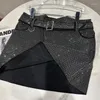 تنورات Prepomp 2023 Summer Collection Rhinestone Diamonds Black Short Bodycon Skirt Belt Women GH708