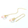 Dangle Earrings Women Pink Crystal Earring S925 Sterling Silver 10k Gold Plated Rose Quartz Campanula Flower Gemstone Jewelry