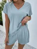 Herrespår 2023 Spring Summer Women Set T-shirt kort stickad fritidshem Chic Two-Piece kostym EuroPea American Women's Clothing