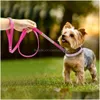 Dog Collars Leashes Adjustable Suede Leather Puppy Collar Leash Set Soft Rhinestone Small Medium Dogs Cats Walking Pink Xs S M8509 Dh4Ow