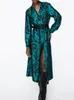 Femmes mélanges de laine imprimé jolie robe col à revers manches longues bouton avant avec ceinture Midi robes femme robes de soirée élégantes femme 231016