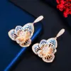 Dangle Earrings ThreeGraces Delicate Blue Cubic Zirconia Gold Color Flower Shape For Women Luxury Party Dress Jewelry E1134