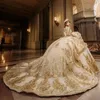 Szampanowe długie rękawy luksusowy tiulowa suknia balowa quinceanera sukienki złota aplikacje koraliki tull vestido de 15 anos sweet 16 zużycie