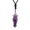 Pendant Necklaces KFT Crystal Cone Stone Pendants Natural Chakra Amethysts Lapis Lazuli Tiger Eye Adjustable Braided Rope Necklace Jewelry