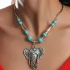 Hanger Kettingen Vintage Tibetaans Zilver Kleur Etnische Stijl Turquoise Olifant Presentatie Unieke Persoonlijkheden Ketting