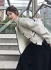 レディースジャケット春秋女性のためのエラガントグレーホワイトジャケットファッションo首の長袖コート