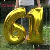 Dekoracja imprezy 32 cala duża liczba balonów folii aluminiowej Rose Gold Sier Digit Digit Balon Dziecko Adt Birthday Wedding Decor Party Dh8ti