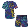 Men's Tracksuits Summer Sportswear Suit Abstract Pattern Snake 3D Printer Short-sleeved Casual Slim T-shirt Shorts Sports