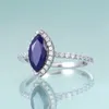 클러스터 반지 보석의 발레 9 월 Birthstone 후작 컷 5x10mm 블루 사파이어 약혼 반지 925 스털링 실버 데운 약속