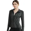 lu-001 Veste femme Coupe ajustée à manches longues décontracté Yoga en plein air Fitness Automne Solide Respirant Entraînement Sport Manteau Course Chemise de sport Fermeture éclair nylon haut ajusté