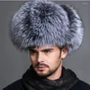 Berretti Cappelli di pelliccia da uomo Real Raccoon Lei Feng Cap per bomber russo in argento naturale con top in pelle Cappello invernale caldo
