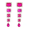 Boucles d'oreilles pendantes multicolores pour femmes, accessoires de mode coréenne de luxe en cristal Fuchsia