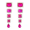 Dangle Earrings Multi Color Artect Luxury Fuchsia Crystal Drop for Woman Corean Fashion Association