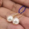 Boucles d'oreilles pendantes en or pur 14 carats, grand crochet en perles Akoya japonaises authentiques de 9 à 10 mm